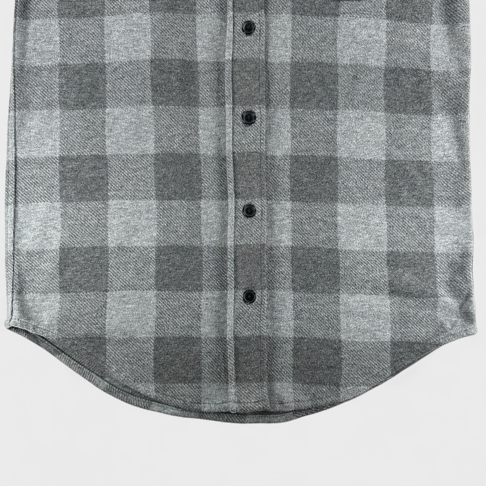 Quince Womens Small Gray Charcoal Plaid Stretch Sweater Fleece Button Down Shirt - Picture 9 of 11